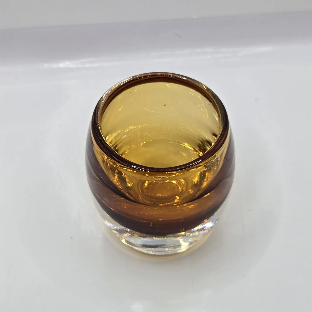 Crate & Barrel Heavy Glass Amber Topaz Glass Votive Candle Holders Poland 3